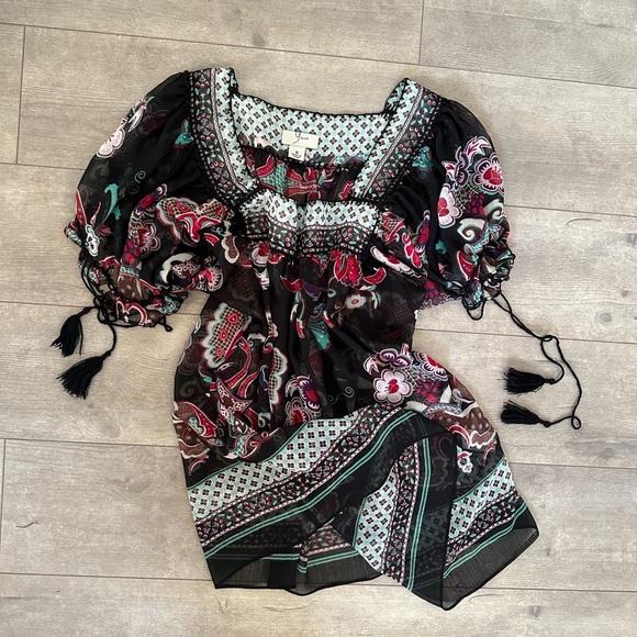 YVOS Boutique Sheer Vibrant Mixed Media Boho Blouse Medium - Picture 9 of 16